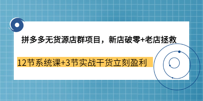 拼多多无货源店群项目，新店破零 老店拯救 12节系统课 3节实战干货立刻盈利-往来项目网