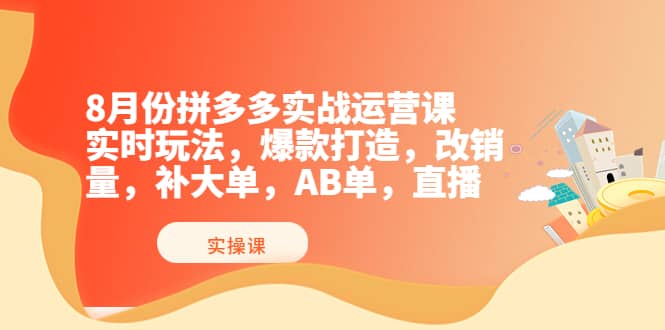 8月份拼多多实战运营课，实时玩法，爆款打造，改销量，补大单，AB单，直播-往来项目网