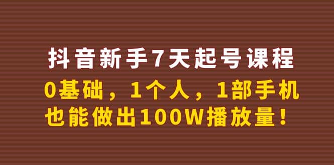 抖音新手7天起号课程：0基础，1个人，1部手机，也能做出100W播放量-往来项目网