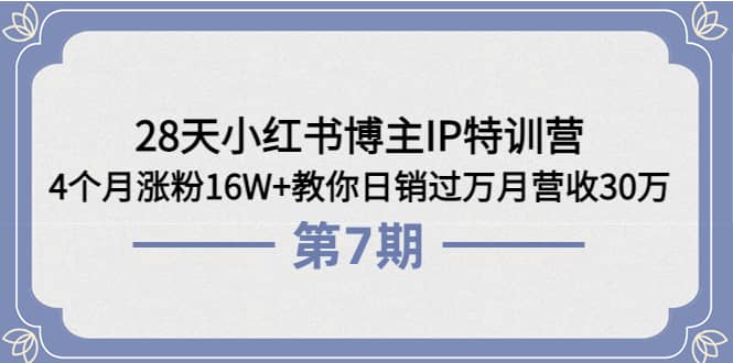 28天小红书博主IP特训营《第6 7期》4个月涨粉16W 教你日销过万月营收30万-往来项目网