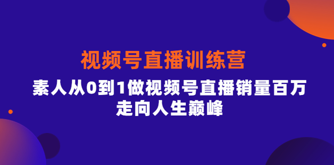 视频号直播训练营，素人从0到1做视频号直播销量百万，走向人生巅峰-往来项目网