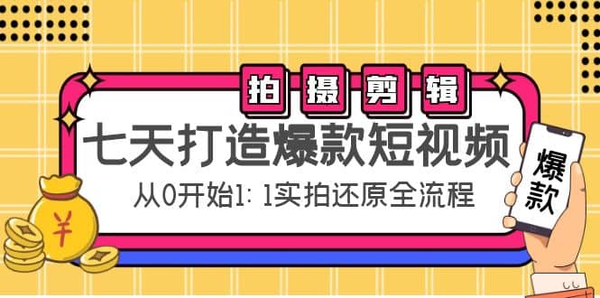 七天打造爆款短视频：拍摄 剪辑实操，从0开始1:1实拍还原实操全流程-往来项目网