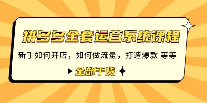 拼多多全套运营系统课程：新手如何开店 如何做流量 打造爆款 等等 全部干货-往来项目网