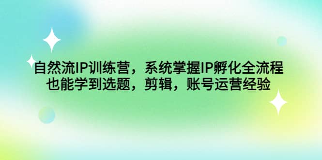 自然流IP训练营，系统掌握IP孵化全流程，也能学到选题，剪辑，账号运营经验-往来项目网