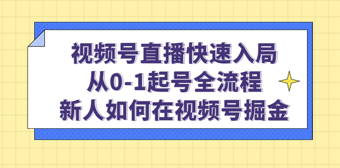 视频号直播快速入局：从0-1起号全流程，新人如何在视频号掘金-往来项目网