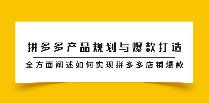 拼多多产品规划与爆款打造，全方面阐述如何实现拼多多店铺爆款-往来项目网