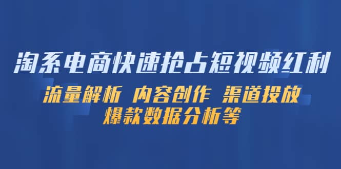 淘系电商快速抢占短视频红利：流量解析 内容创作 渠道投放 爆款数据分析等-往来项目网