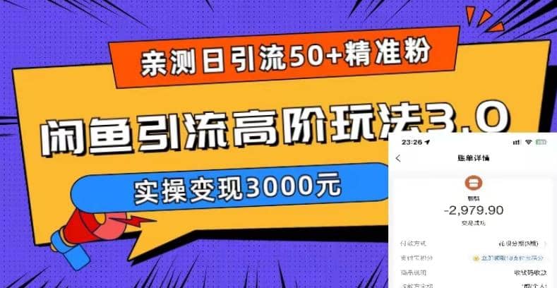 实测日引50 精准粉，闲鱼引流高阶玩法3.0，实操变现3000元-往来项目网