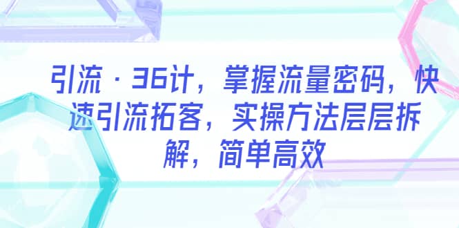 引流·36计，掌握流量密码，快速引流拓客，实操方法层层拆解，简单高效-往来项目网