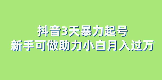 抖音3天暴力起号新手可做助力小白月入过万-往来项目网