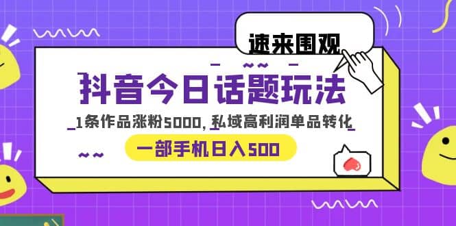 抖音今日话题玩法，1条作品涨粉5000，私域高利润单品转化 一部手机日入500-往来项目网