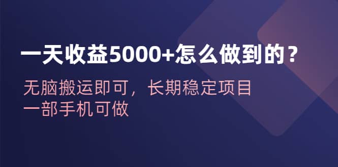 一天收益5000 怎么做到的？无脑搬运即可，长期稳定项目，一部手机可做-往来项目网