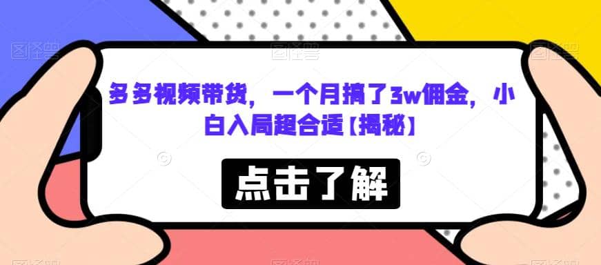 多多视频带货，一个月搞了3w佣金，小白入局超合适【揭秘】-往来项目网