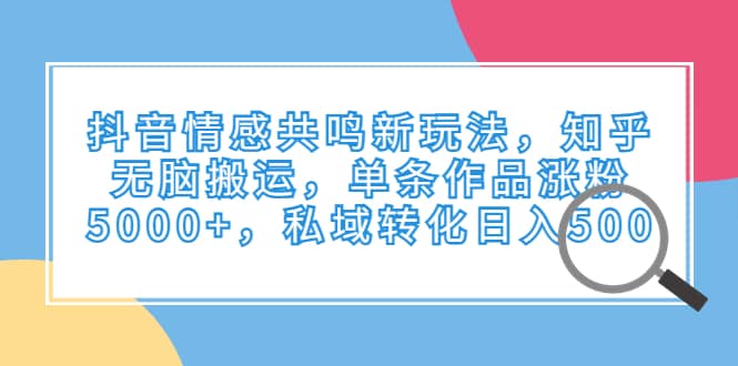 抖音情感共鸣新玩法，知乎无脑搬运，单条作品涨粉5000 ，私域转化日入500-往来项目网