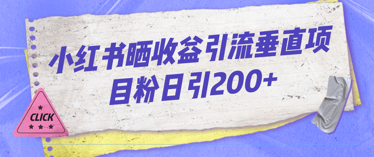 小红书晒收益图引流垂直项目粉日引200-往来项目网