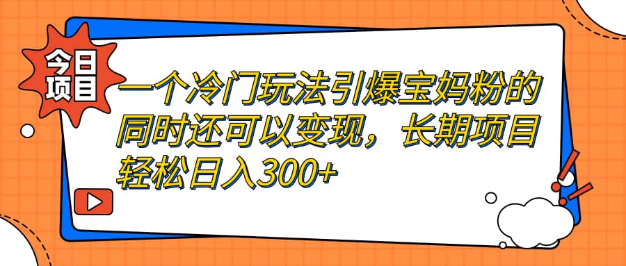 一个冷门玩法引爆宝妈粉的同时还可以变现，长期项目轻松日入300-往来项目网