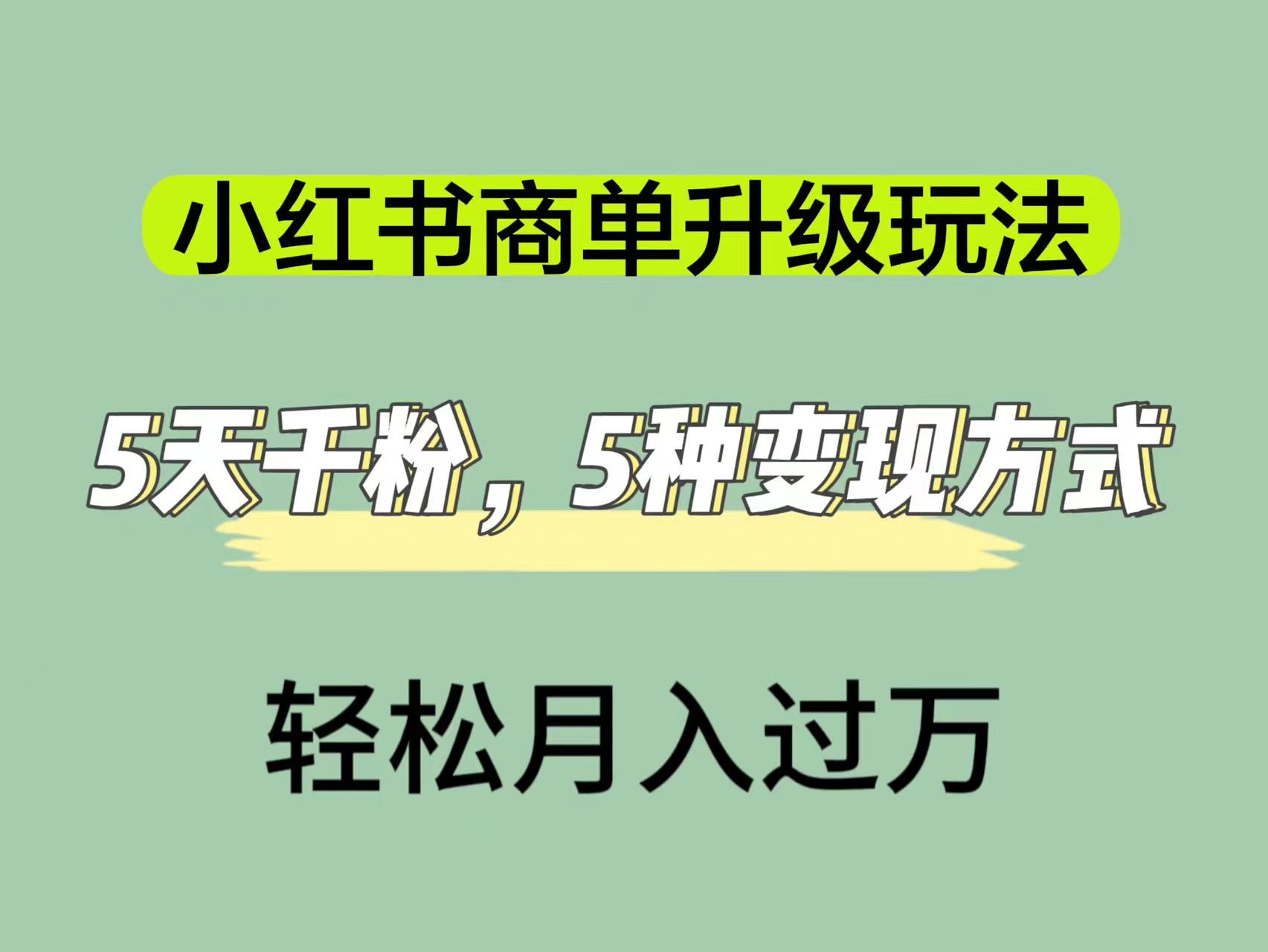 小红书商单升级玩法，5天千粉，5种变现渠道，轻松月入1万-往来项目网