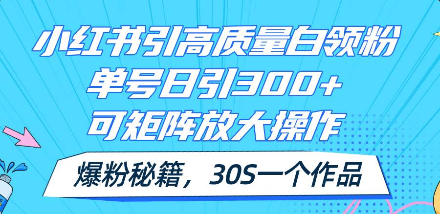 小红书引高质量白领粉，单号日引300+，可放大操作，爆粉秘籍！30s一个作品-往来项目网