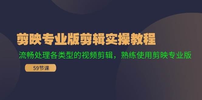 剪映专业版剪辑实操教程：流畅处理各类型的视频剪辑，熟练使用剪映专业版-往来项目网