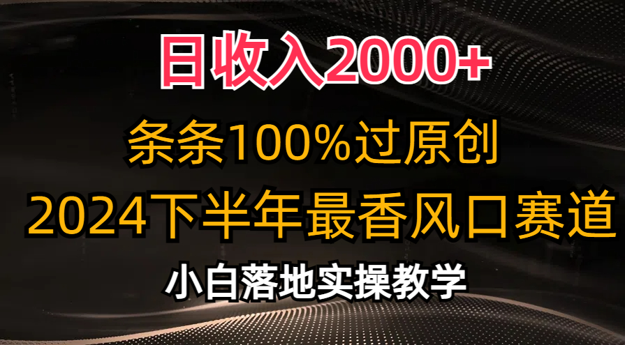 2024下半年最香风口赛道，小白轻松上手，日收入2000+，条条100%过原创-往来项目网