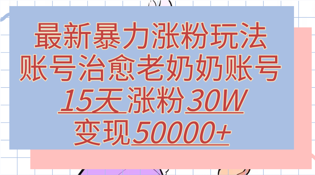 最新暴力涨粉玩法，治愈老奶奶账号，15天涨粉30W，变现50000+【揭秘】-往来项目网