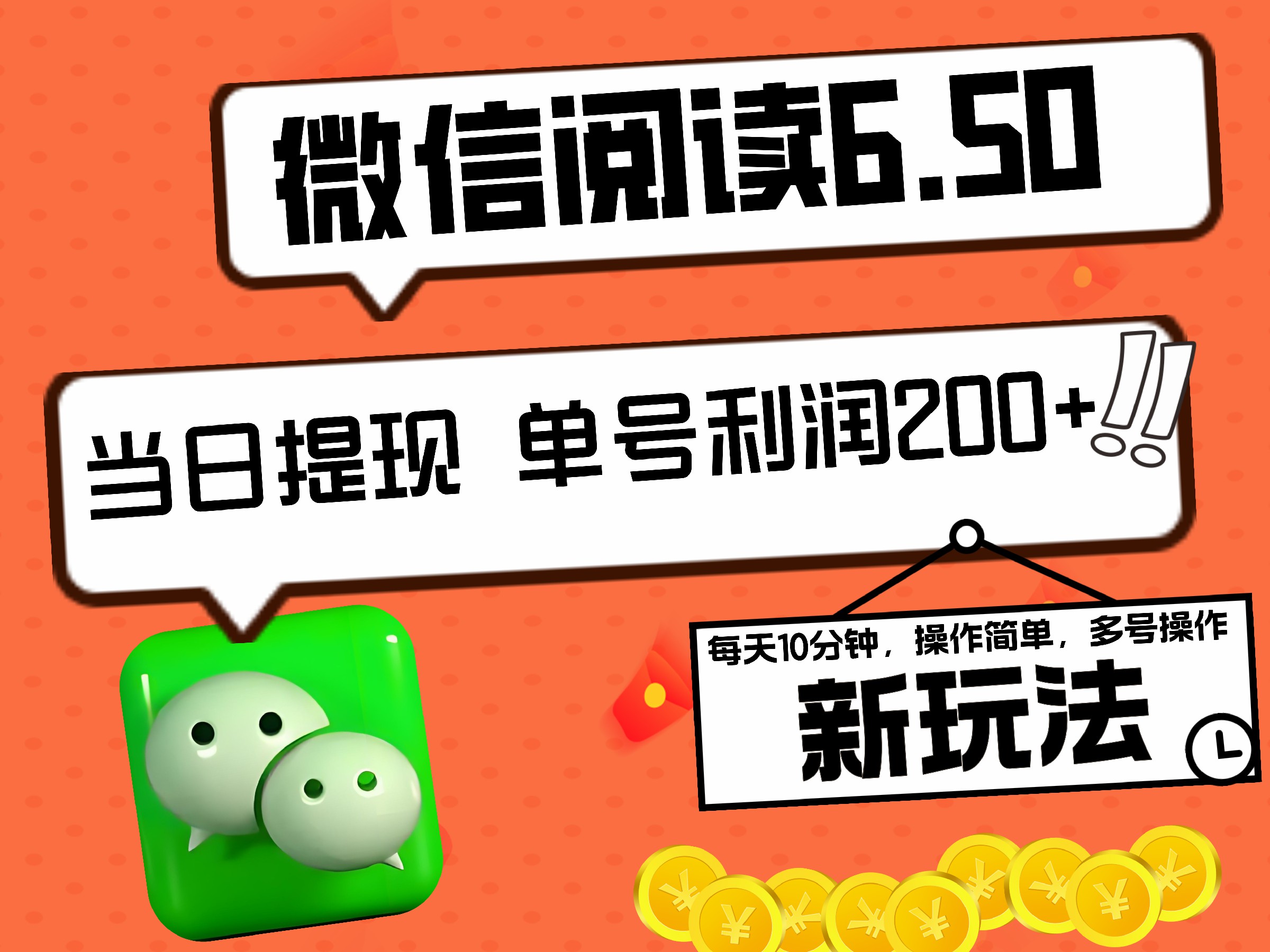 2024最新微信阅读6.50新玩法，5-10分钟 日利润200+，0成本当日提现，可矩阵多号操作-往来项目网