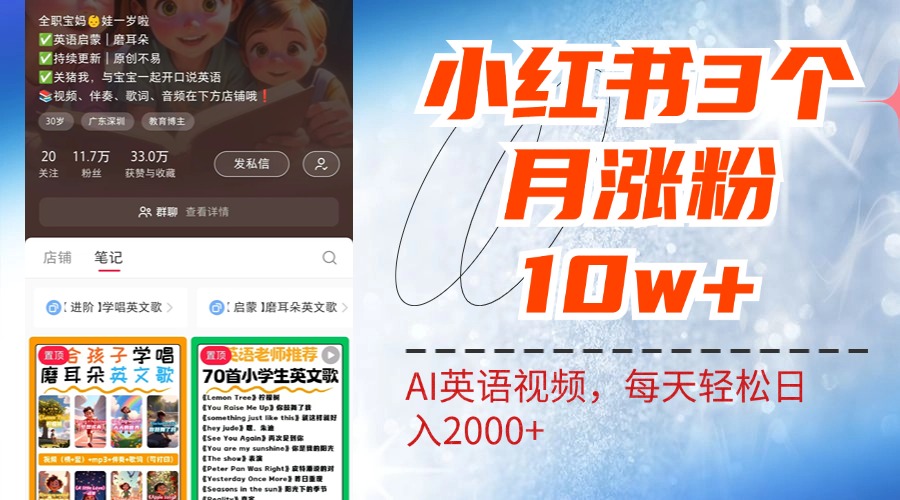 小红书三个月涨粉10W！AI英语视频0成本制作，每天轻松日入2000+-往来项目网