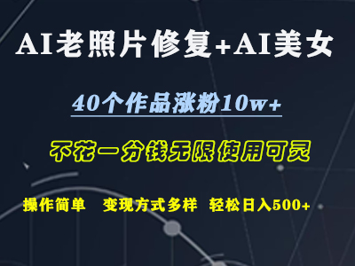 AI老照片修复+AI美女玩发  40个作品涨粉10w+  不花一分钱使用可灵  操作简单  变现方式多样话   轻松日去500+-往来项目网