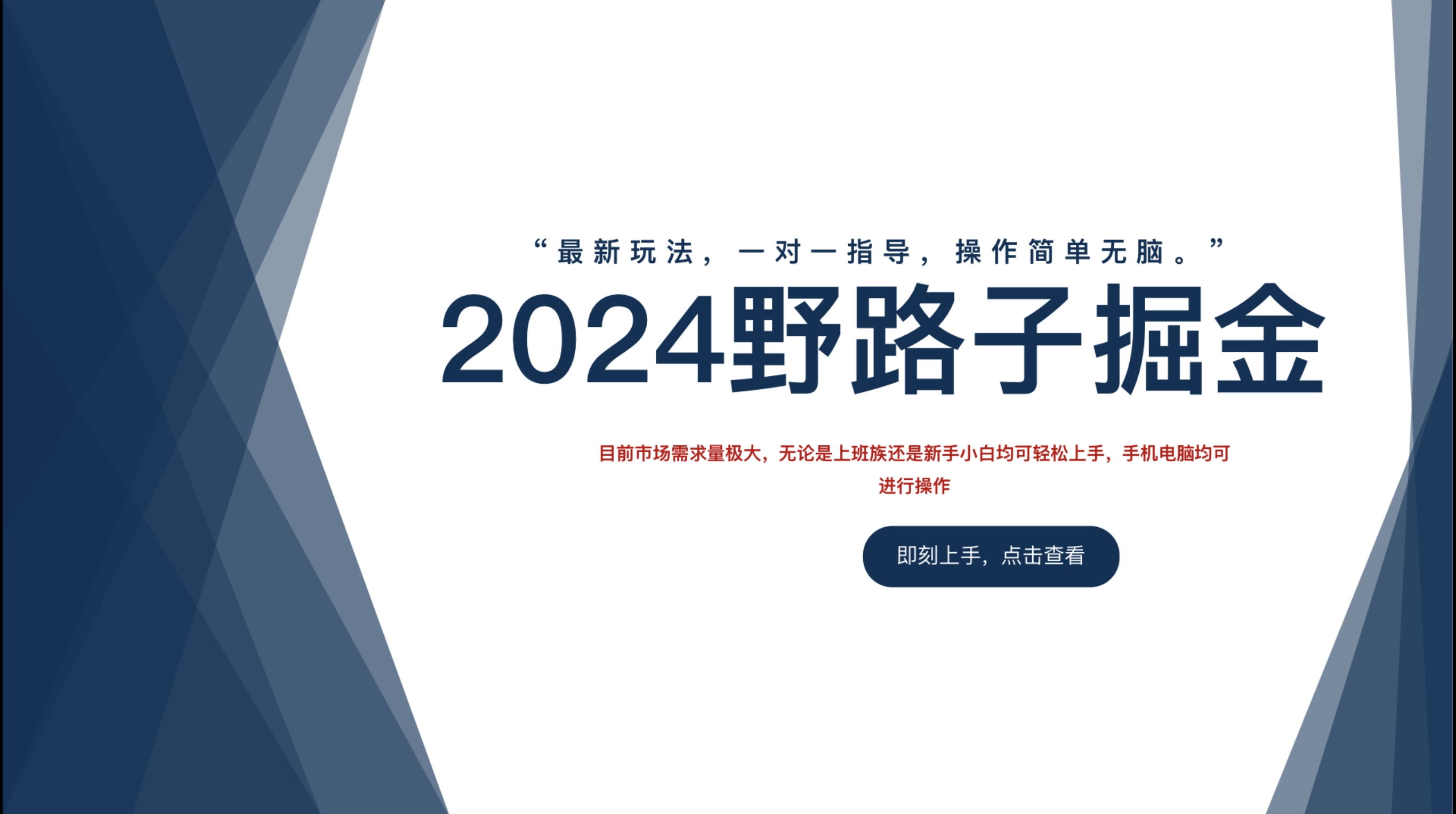 2024野路子掘金，最新玩 法， 一对一指导，操作简单无脑。-往来项目网