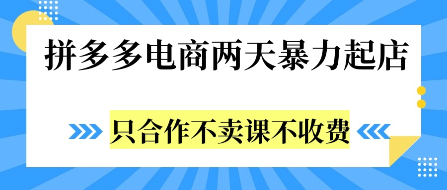 拼多多两天暴力起店，只合作不卖课不收费-往来项目网