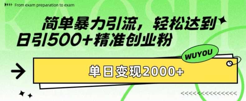 简单暴力引流轻松达到日引500+精准创业粉，单日变现2k【揭秘】-往来项目网