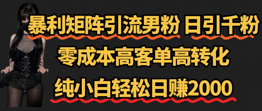 暴利矩阵引流男粉（日引千粉），零成本高客单高转化，纯小白轻松日赚2000+-往来项目网