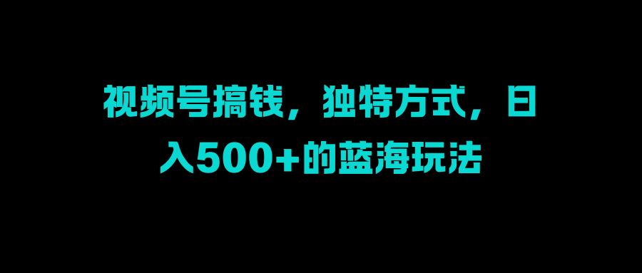 视频号搞钱，独特方式，日入500+的蓝海玩法-往来项目网