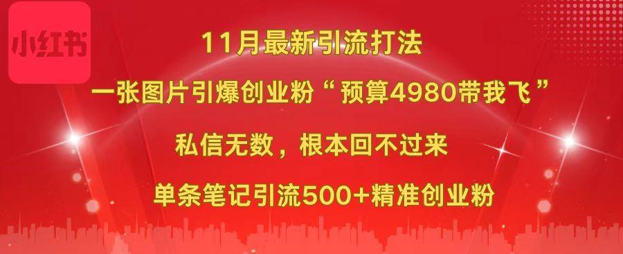 小红书11月最新图片打法，一张图片引爆创业粉“预算4980带我飞”，私信无数，根本回不过来，单条笔记引流500+精准创业粉-往来项目网