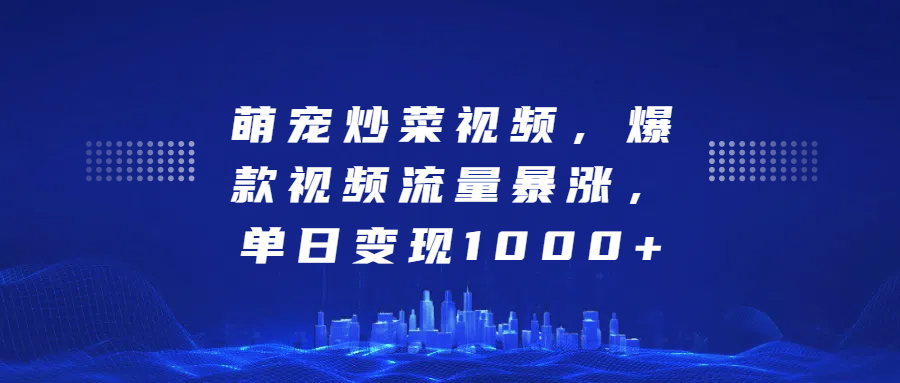 萌宠炒菜视频，爆款视频流量暴涨，单日变现1000+-往来项目网