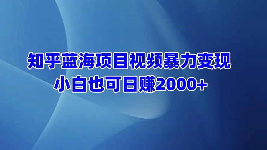 知乎蓝海项目视频暴力变现  小白也可日赚2000+-往来项目网