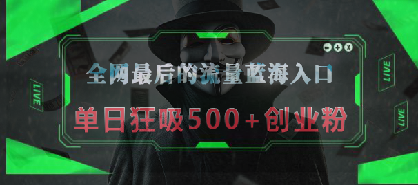 全网最后的流量蓝海入口，半小时引流50+创业粉，单日狂吸500+创业粉-往来项目网