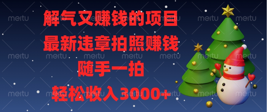 最新违章拍照赚钱，随手一拍，解气又赚钱的项目，轻松收入3000+-往来项目网