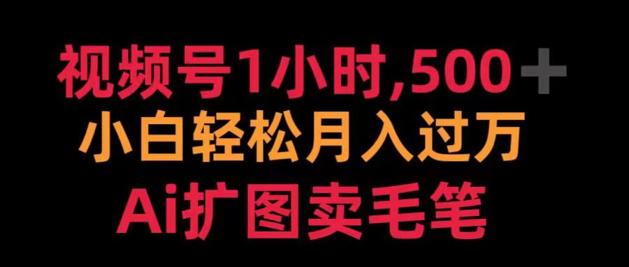 视频号每天1小时，收入500＋，Ai扩图卖毛笔-往来项目网