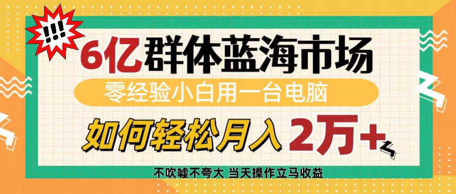 6亿群体蓝海市场，零经验小白用一台电脑，如何轻松月入2万+-往来项目网