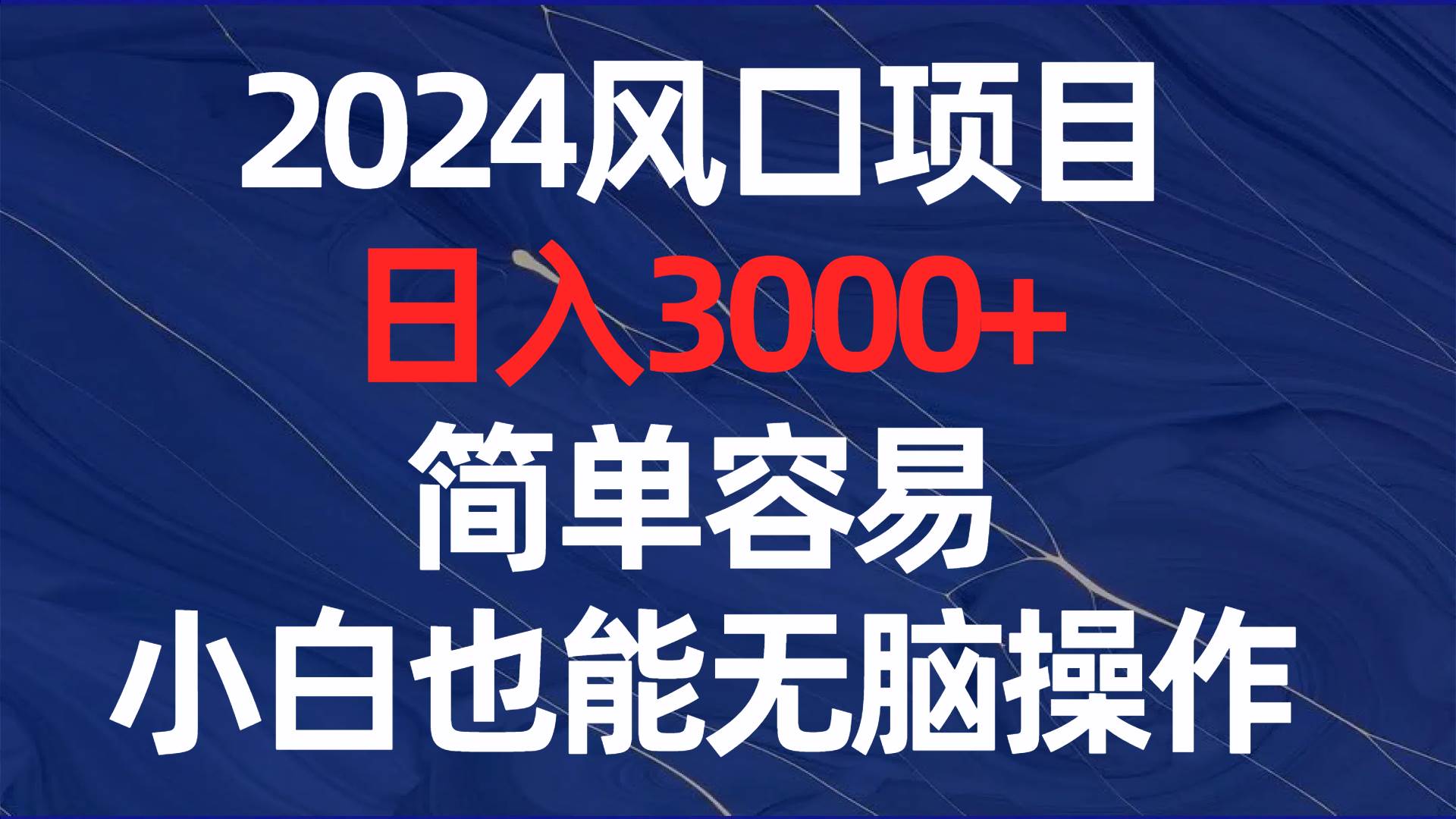 2024风口项目，日入3000+，简单容易，小白也能无脑操作-往来项目网