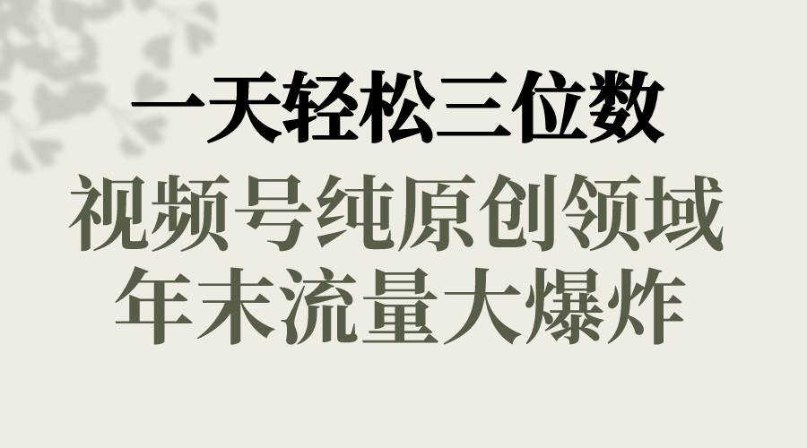 一天轻松三位数，视频号纯原创领域，春节童子送祝福，年末流量大爆炸-往来项目网