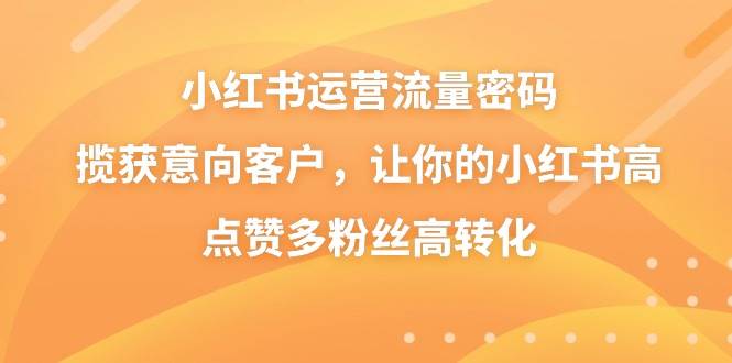 小红书运营流量密码，揽获意向客户，让你的小红书高点赞多粉丝高转化-往来项目网