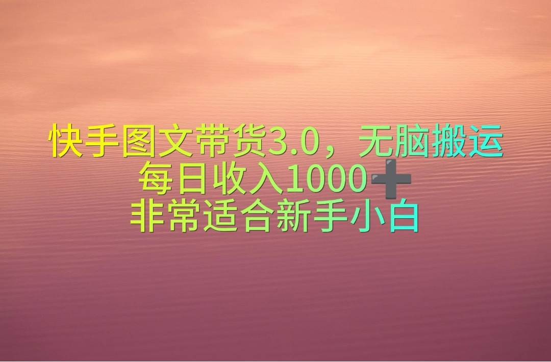 快手图文带货3.0，无脑搬运，每日收入1000＋，非常适合新手小白-往来项目网