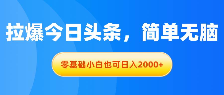 拉爆今日头条，简单无脑，零基础小白也可日入2000+-往来项目网